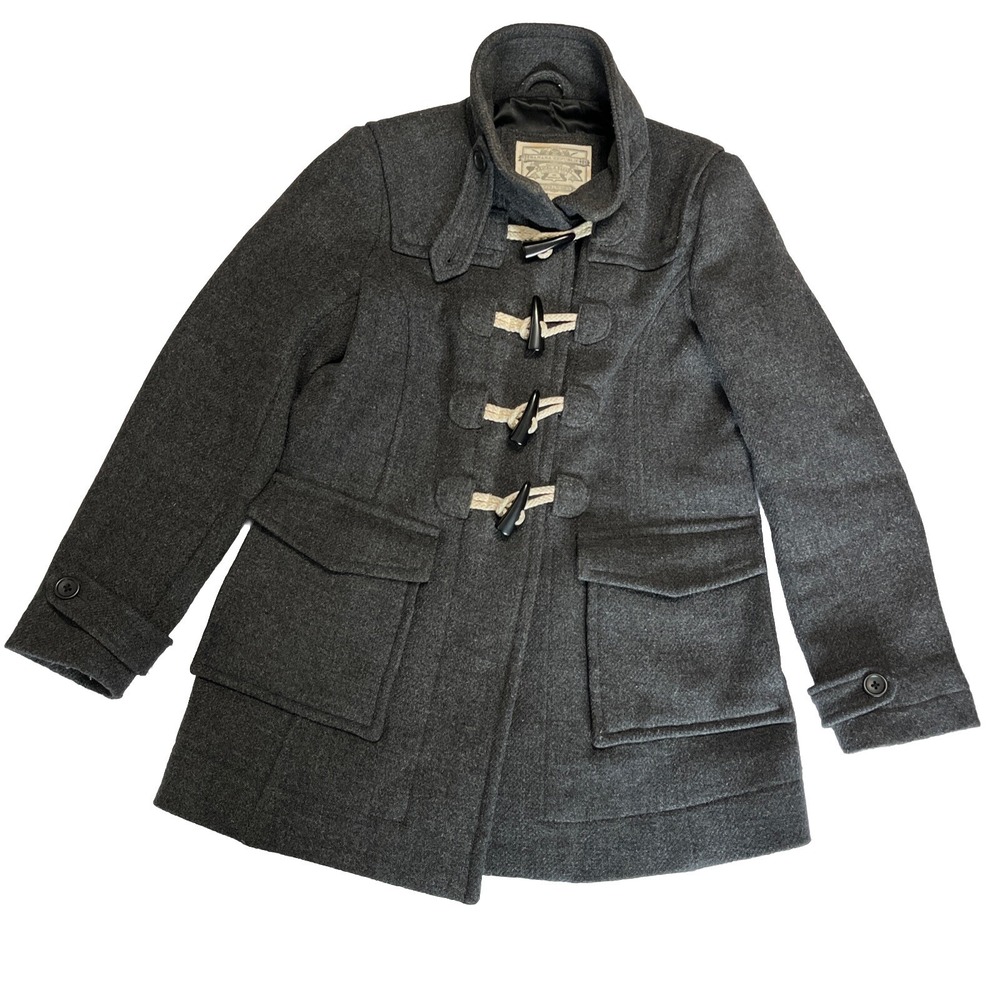 Banana Republic Charcoal Wool Blend Toggle OverCoat Woman's Size X Small EUC